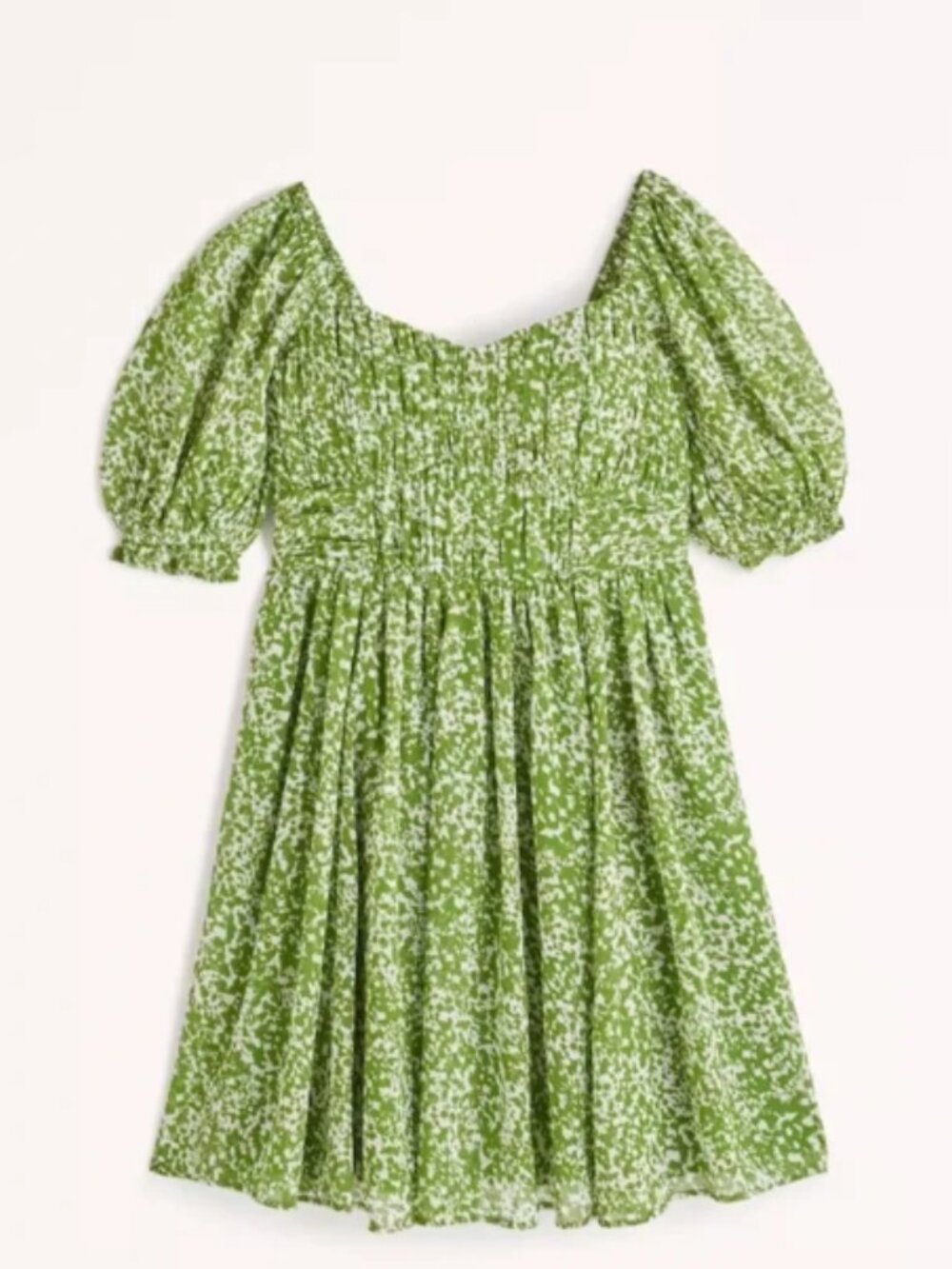 Abercrombie Green Floral Smocked Puff-Sleeve Mini Dress
